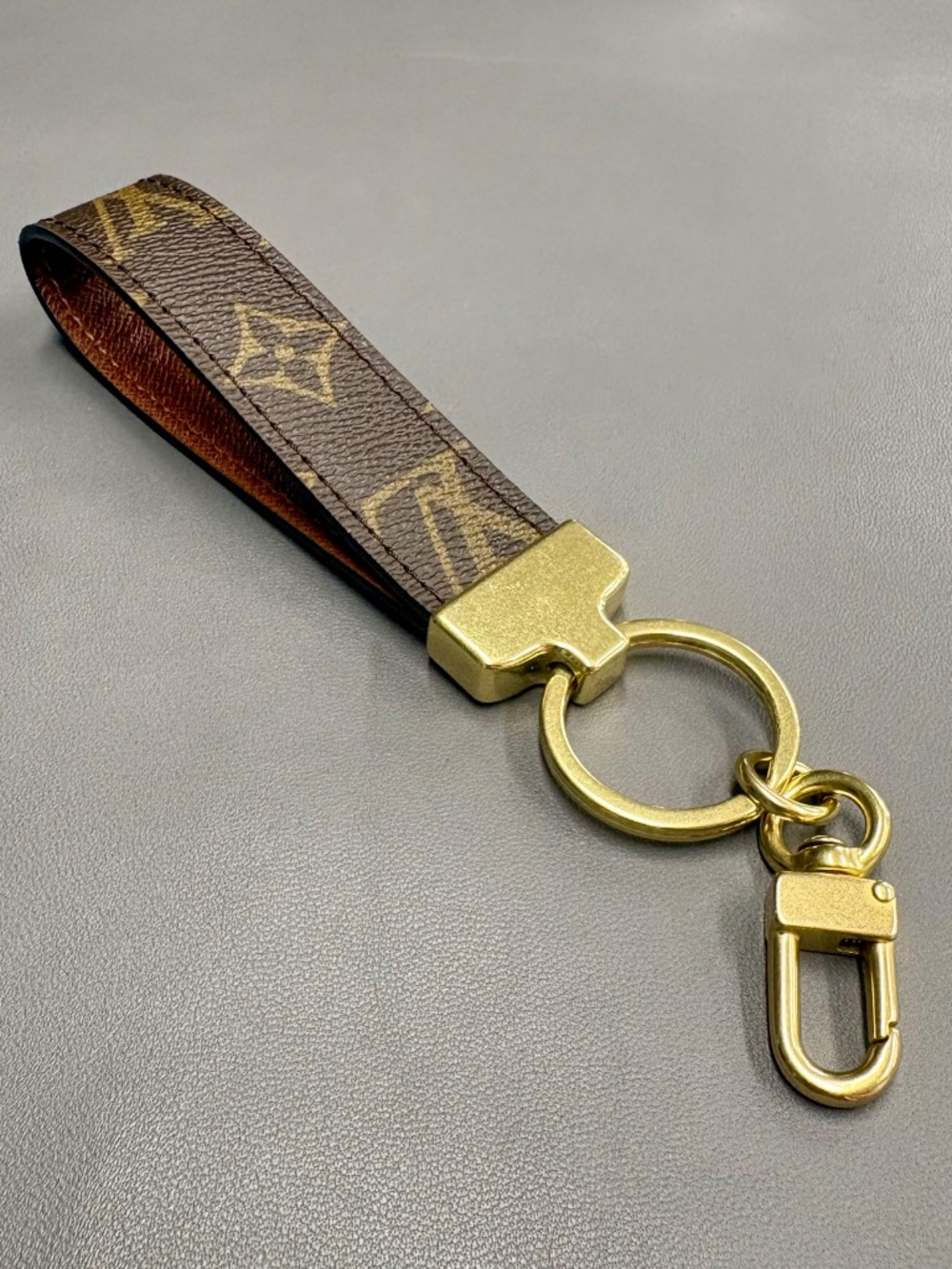 LV Canvas, Leather, Brass Keychain Keyfob Bag Charm - Picture 2 of 3